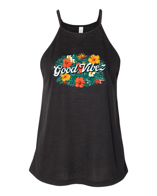 Good Vibez Women’s Hawaiian Floral Tank (Black)