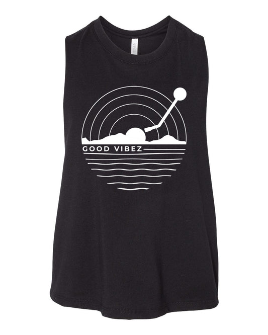 Good Vibez Women’s Record Sunset Crop Tank (Black)