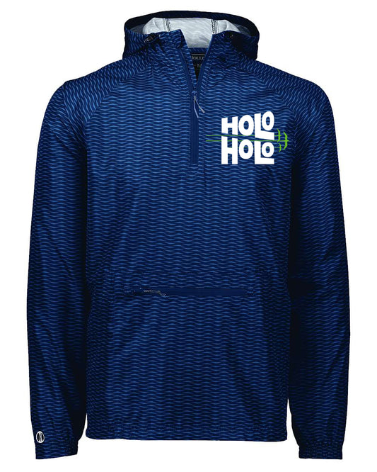 Holo Holo Hooded Packable Quarter-Zip Lightweight Embroidered Rain Jacket (Blue)