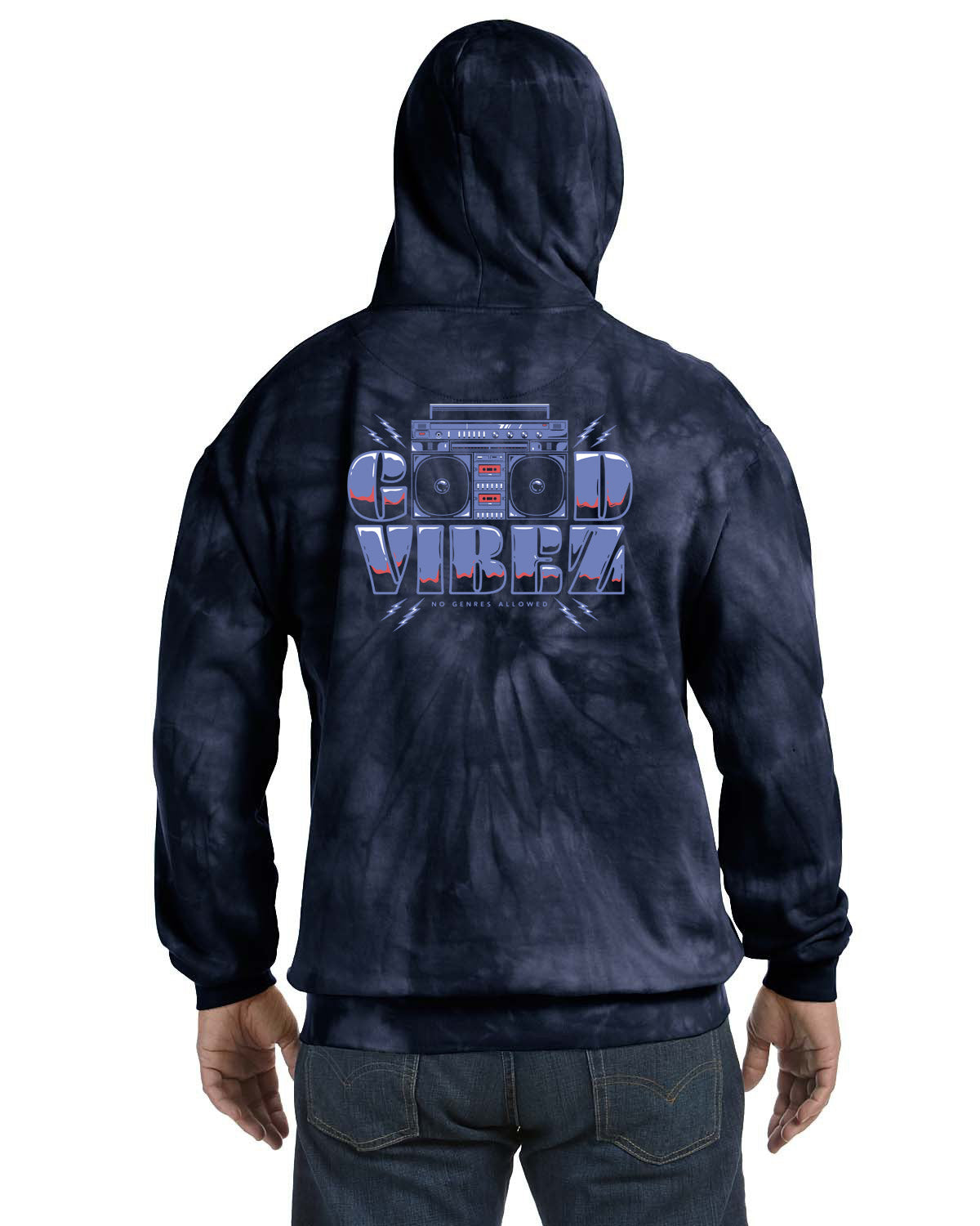 Good Vibez Boombox Hoodie (Blue Tie Dye)