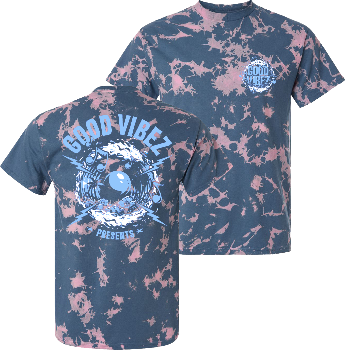 Good Vibez Soundwave Tie Dye Tee (Blue/Pink)