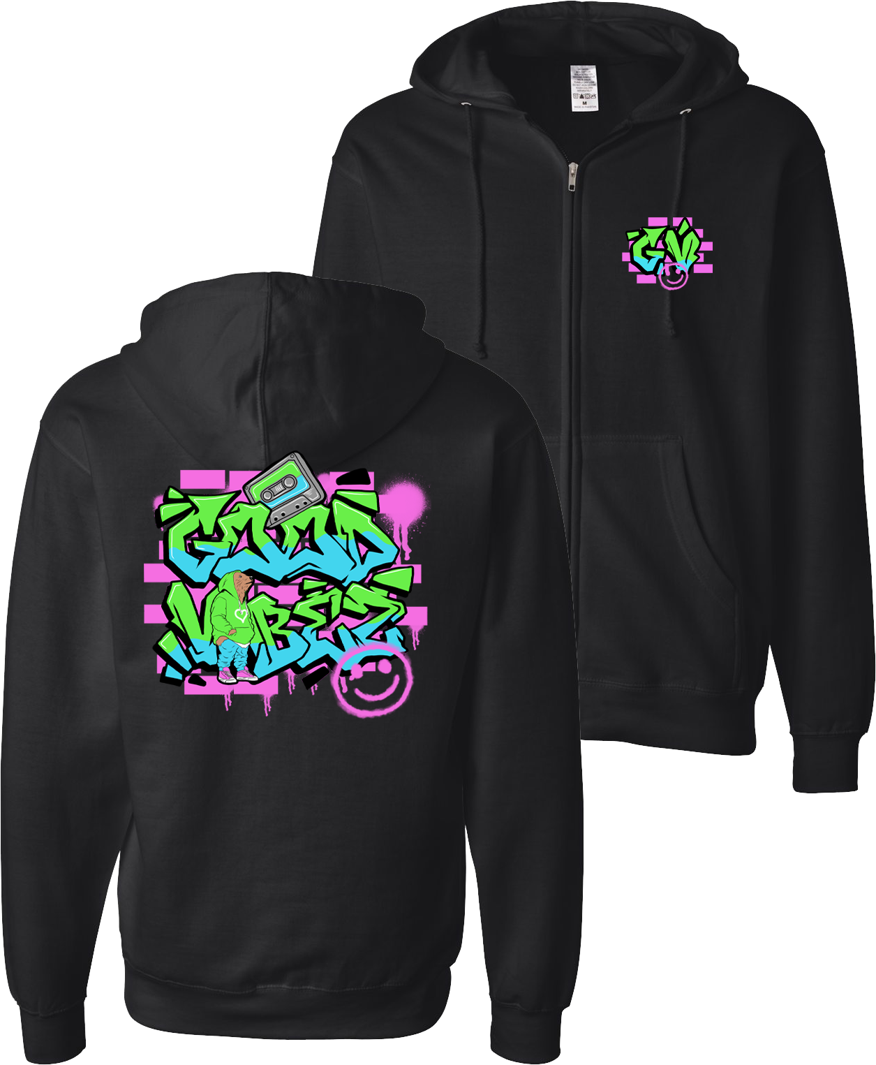 Good Vibez Graffiti Zip Hoodie (Black)