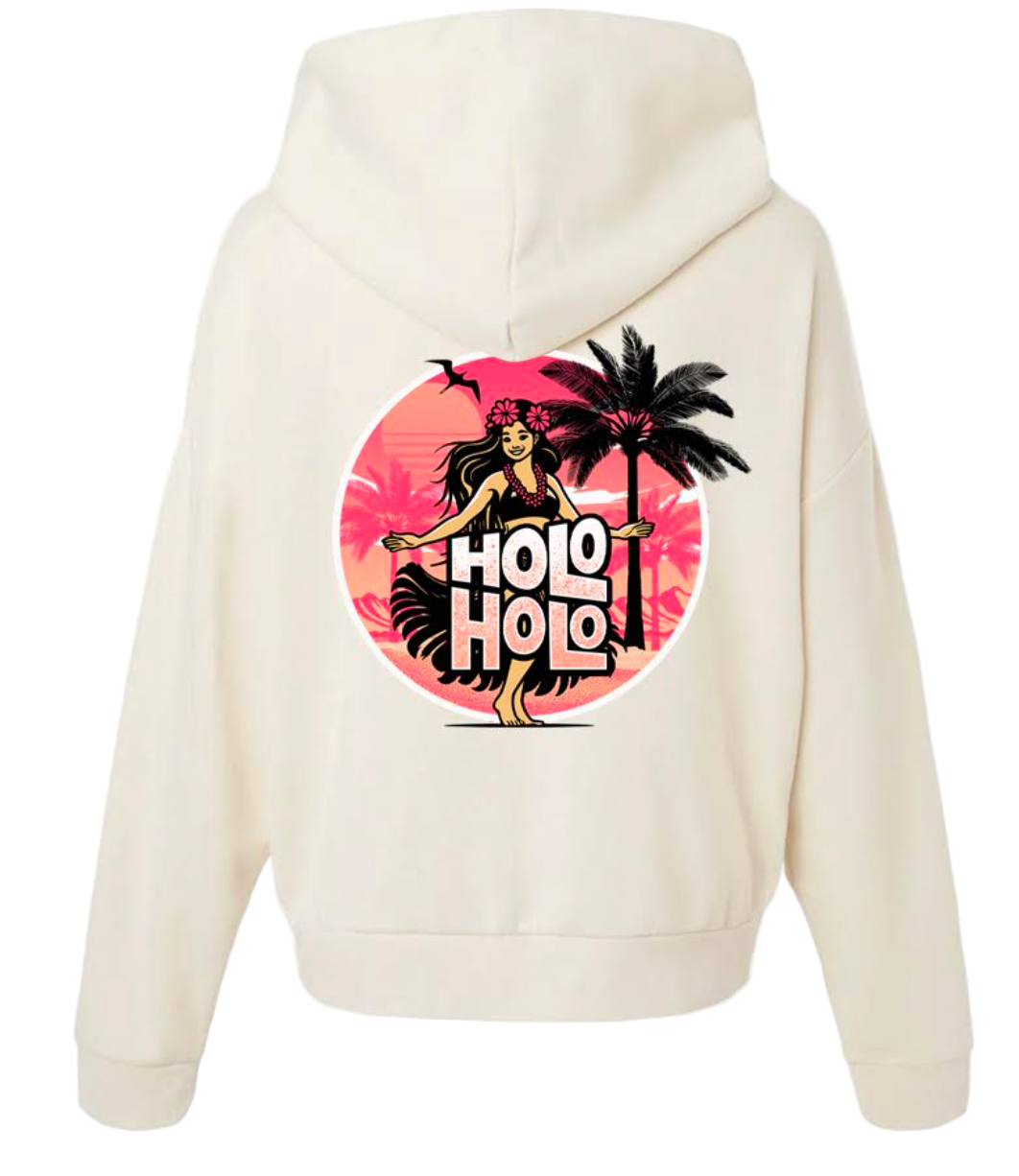 Holo Holo Ladies Hula Girl Cropped Hoodie (Bone)