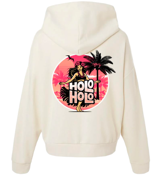 Holo Holo Ladies Hula Girl Cropped Hoodie (Bone)